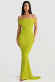 Rope Halter Open Back Bodycon Fishtail Hem Maxi Dresses-Green