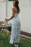 V Neck Halter Floral Print Ruffle Hem Vacation Maxi Dress