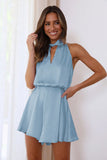 Satin Halter Knot Tied Up Cutout Backless Elegant Romper Playsuit