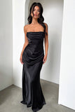 Ruched Strapless Boat Neck Bodycon High Slit Gowns Maxi Dresses