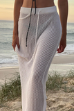 Knit Hollow Out See Through Vacation Maxi Skirt-White