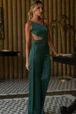 Cutout Backless Tied Up Asymmetric Jumpsuit-Dark Green