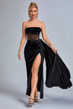 Corset Velvet Slit Gown Maxi Dresses