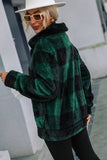 Faux Fur Plaid Turndown Collar Zipper Jacket