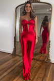 Twisted Strapless Cutout Corset Straight Leg Party Jumpsuit-Red