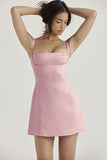 Square Neck Strap A-Line Mini Satin Dresses