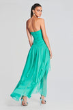 Strapless Boat Neck Ruched Pleated High Slit Tulle Formal Party Maxi Dresses