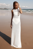 Knit Slim Fit Side Slit Cover Ups Maxi Tank Dresses-White