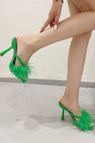 Feather Square Toe Slip On High Heel Sandals