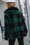 Faux Fur Plaid Turndown Collar Zipper Jacket