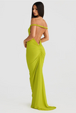 Rope Halter Open Back Bodycon Fishtail Hem Maxi Dresses-Green