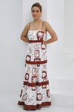 Vacation Mixed Prints Colorblock Striped A-Line Maxi Strappy Dresses-Red