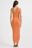 One Shoulder Hollow Out Knit Sleeveless Slim-Fit Maxi Dresses-Orange