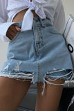 Ripped Frayed High Waist Pocket Casual Denim Shorts-Blue