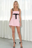 Jacquard Pattern Colorblock Cami Tie Up A-Line Mini Dresses-Pink