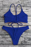 Ribbed Cross Tied Strap Bikini Two Piece Set