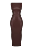 Faux Leather Bodycon Maxi Tank Dresses-Brown