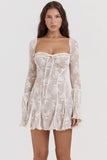 Lace Flared Sleeve Corset A-Line Ruffled Vacation Mini Dresses