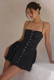 Polka Dot Button Ruffle Accents A-Line Mini Slip Dresses-Black