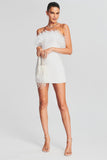 Sequin Strapless Feather Trim Bodycon Mini Party Dresses