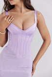 Sweetheart Neck Satin Patchwork Slit Corset Maxi Dresses-Purple Pre Order