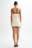 Contrast Edge Strapless Slim Fit Tie Up Knit Mini Dresses-Beige