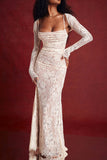 Floral Lace Crop Cardigan Slim Fit Slip Maxi Dresses Matching Set-Beige