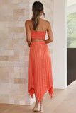 Halter Bow Sleeveless Top Pleated Irregular Hem Midi Skirt Vacation Matching Set