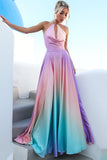 Gradient Halter Neck Backless Tied Up Party Maxi Dresses-Pink