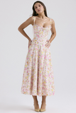 Floral Print Cami Corset A-Line Midi Dresses-Pink