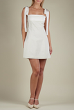 Sleeveless Tie Up Ruched A-Line Mini Dresses-White