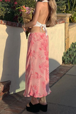 Floral Print Low-Rise Chiffon Maxi Skirt-Pink