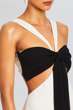 Sleeveless Cutout Colorblock Backless Gowns Maxi Dresses-Black