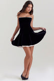 Velvet Strapless Lace Up Corset A-Line Pleated Mini Dresses-Black