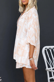 Abstract Print Half Sleeve Loose Fit Blouse Shorts Matching Set-White