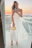 Strapless Cinch Waist Textured Elegant Gowns Maxi Dresses-White Pre Order