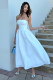 Strapless Cinch Waist Textured Elegant Gowns Maxi Dresses-White Pre Order