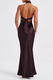 Cross Halter Bodycon Tie Up Open Back Gowns Maxi Dresses-Navy