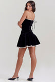 Velvet Strapless Lace Up Corset A-Line Pleated Mini Dresses-Black