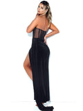 Corset Velvet Slit Gown Maxi Dresses