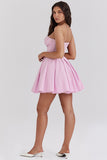 Pleated Corset Strapless Sweetheart Neck Party Mini Dresses-Pink