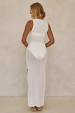 Knit Slim Fit Side Slit Cover Ups Maxi Tank Dresses-White