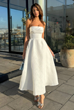 Strapless Cinch Waist Textured Elegant Gowns Maxi Dresses-White Pre Order